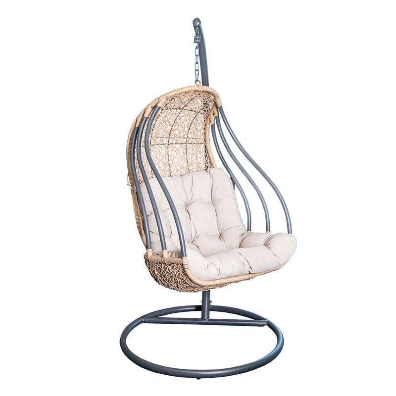Garden Swing Basket + Steel Stand + Cushion; (69x79x121)cm, Grey