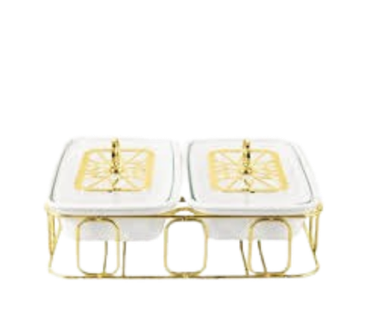 Signature 12&quot; twin rectangular casserole with warmer rack SG-3270D-R31