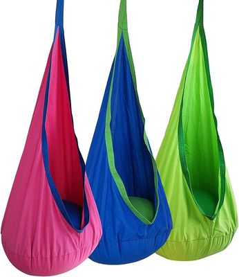 Pod Swing Chair for Kids, Hammock with Carabiner Hook &amp; Mattress Base (BLUE)