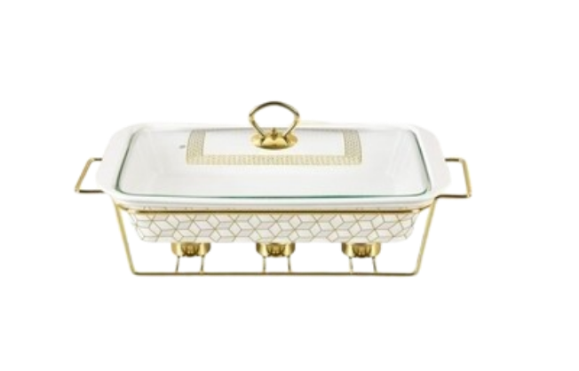 Signature 14.5&quot; rectangular porcelain chaffing dish with warmer plates (2.7L) CX-2511 Food warmer.