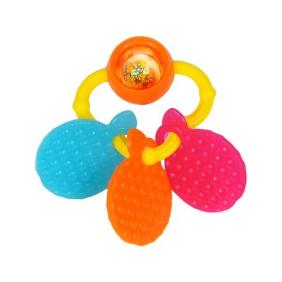 Funskool Giggles Orange Teether Rattle 100% Safe Non-PVC Multiple Teething Surfaces 3m+