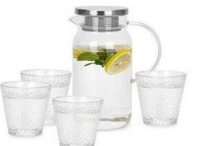 CK Borosilicate Glass Jug Set with 4 Glasses - 1400ml, Modern Design (0392)