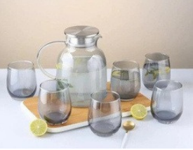 CK Borosilicate Glass Jug Set with 6 Glasses - 1800ml, Smoky Grey (0492)