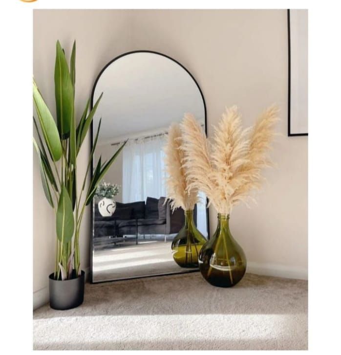 Arched Floor Mirror - Modern Black Frame 3x6ft