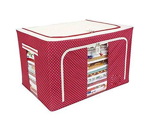 Stackable foldable children clothes storage bag toys bag. Waterproof. L60x42x40cm 60litres. Maroon with polka dots
