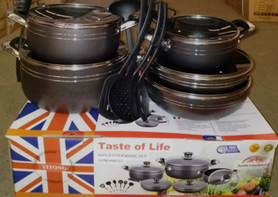 Sundabests Non-Stick Cookware Set | 14-Piece, Glass Lids (8623)