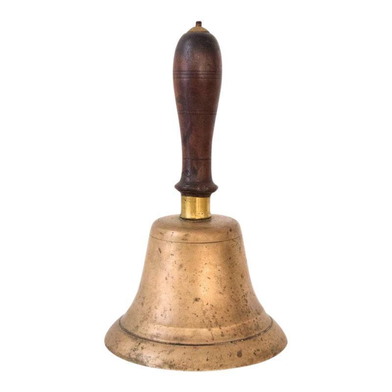 Solid brass bell wooden handle dia 11cm height 19cm (B188-BELL)