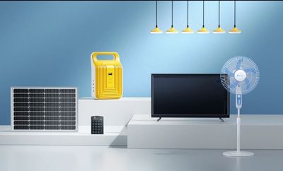Bluetti Complete Home Solar System: P350 battery, 4 Lights, 75W Panel, 32&quot; TV, Fan, Bluetooth Speaker