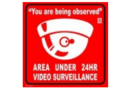CCTVSIGN4 CCTV &quot;You Are Being Observed&quot; Area Under 24HR Video Surveillance Sign, 25x25cm, Sunpower White/Red
