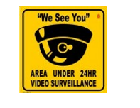 CCTVSIGN3 CCTV "We See You" Area Under 24HR Video Surveillance Sign, 25x25cm, Sunpower Black/Yellow