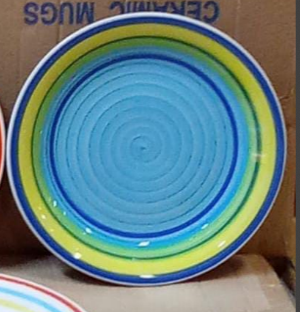KitchenPro Ceramic Dinner Plates - 10.5&quot; - Set of 6 (12347) Blue w/stripes