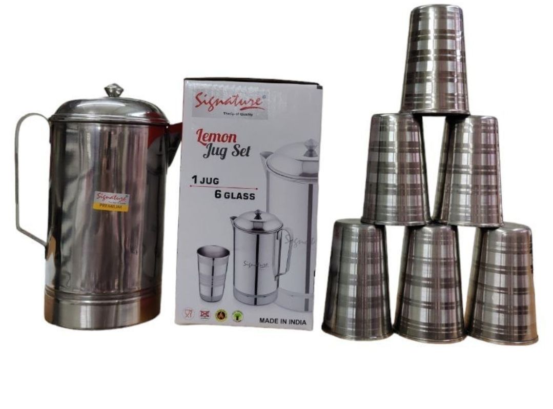 Signature 7pcs Stainless Steel Drinking Set with Jug 2.0, Tumblers. Lemon set