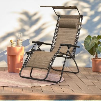Folding Recliner Zero Gravity Lounge Chair W/ Shade Canopy Cup Holder SUNMT