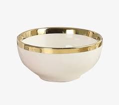 KitchenPro 5.5-inch Ceramic Bowls - Set of 6 - with Gold Rim (19757)