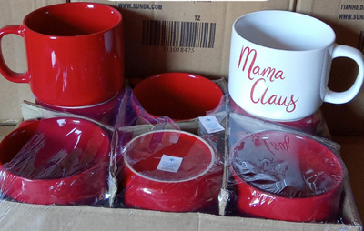 6-Pack Christmas Mugs - Red &amp; White with &quot;Mama Claus&quot; Design -18473