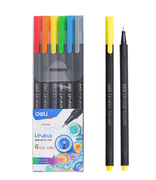 Deli Linkus Drawing Pens (6x 0.45mm Fineliners) EQ900