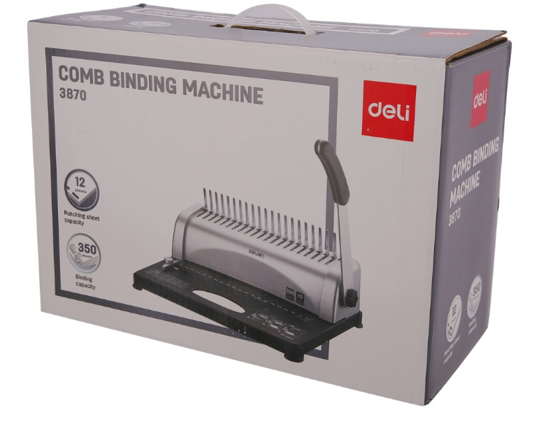 DELI 3870 BINDING MACHINE STEEL - PUNCH CAPACITY 12 SHEETS/BIND CAPACITY 350 SHEETS