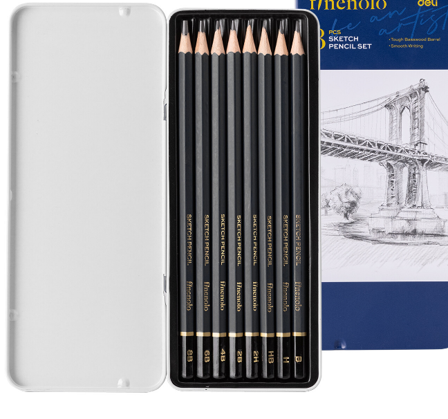 DELI EC26 FINENOLO Sketch Pencil Set (8pcs) - Sketching in a Classic Tin