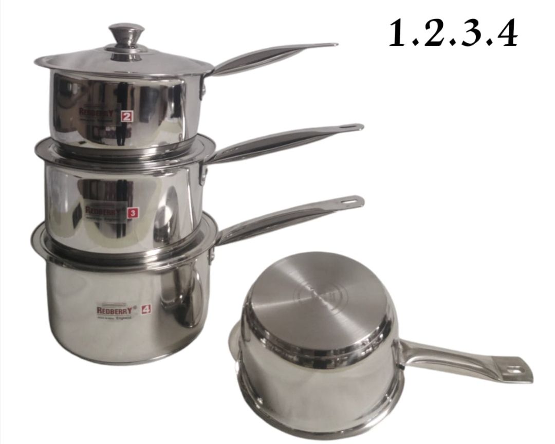 Redberry Stainless Steel SaucePans set Induction Base 4pcs Set - Size 1 litres - 4 Litres