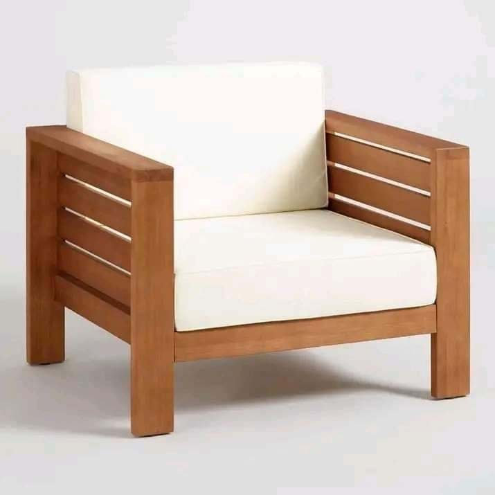 Modern Teak Wood Armchair with White Cushions Single Seater