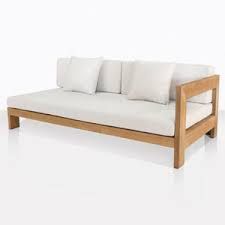 Modern Teak Wood Loveseat with White Cushions 2 Seater