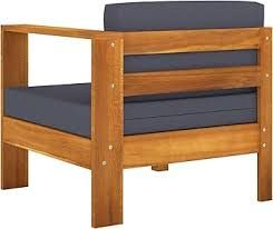 Modern Acacia Wood Outdoor Armchair with Dark Grey Cushions