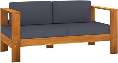 Modern Acacia Wood Outdoor Loveseat with Dark Grey Cushions 2 seater