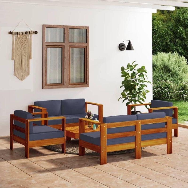5-Piece Acacia Wood Outdoor Lounge Set with Dark Grey Cushions