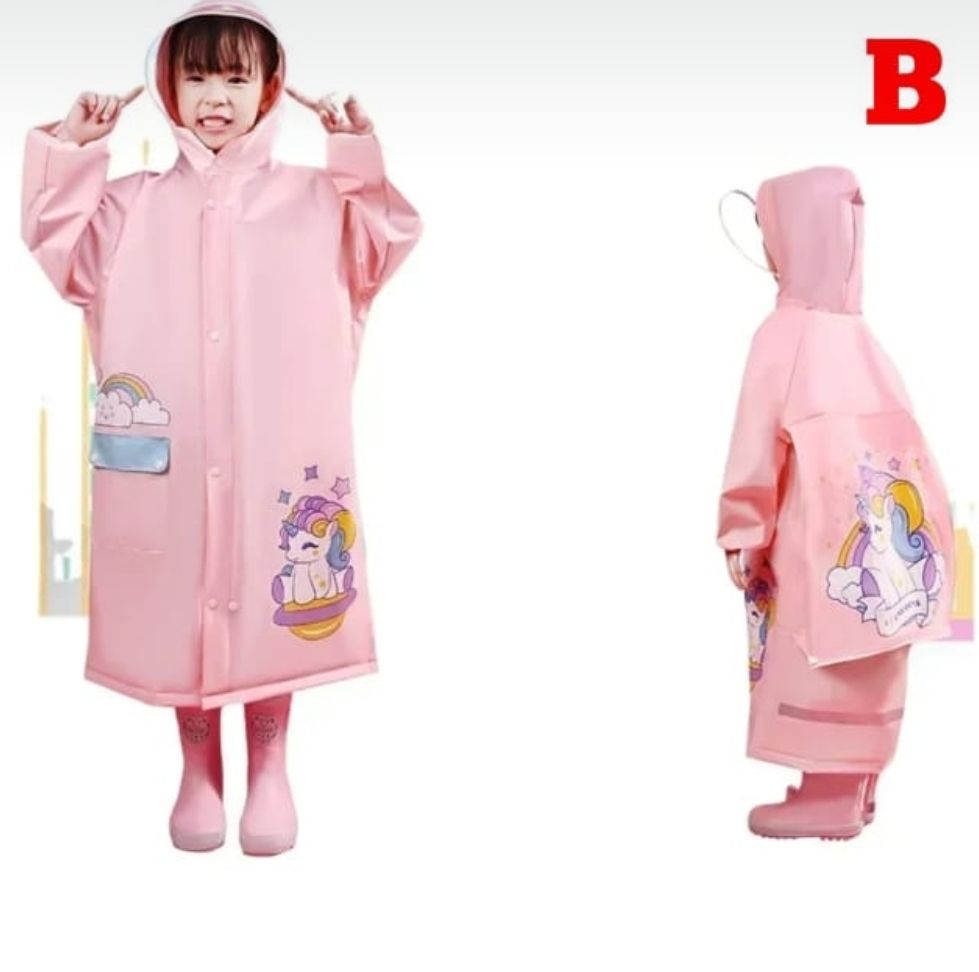 Kids Raincoat Cartoon Themed 4-12 Years Cartoon Pink