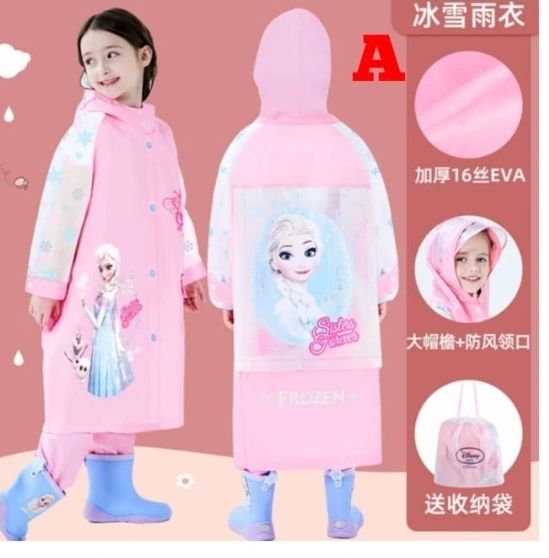 Kids Raincoat Cartoon Themed 4-12 Years Cartoon Pink-A