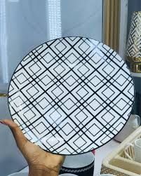 10.5&quot; Geometric Black &amp; White Ceramic Dinner Plates (8095)