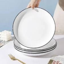 Elegant 10-inch Ceramic Dinner Plates, Black Rim, Set of 6 (16364) KitchenPro