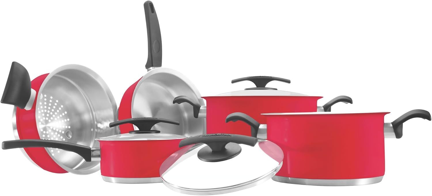 Tramontina 65380/016 5-Piece Duo Color Stainless Steel Cookware Set - Red