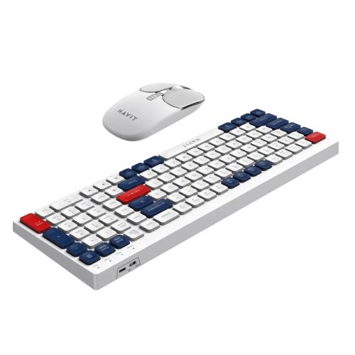 HAVIT KB830WB Dual-Mode Wireless 2.4Ghz + Bluetooth V5.1 keyboard and Mouse Combo Set_White