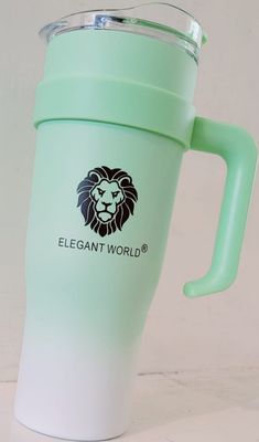 Elegant World Gradient Design 1.1L Insulated Mug/Stanley Water Bottle (Light Green/White)
