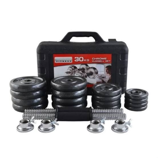 Chrome Dumbbell Set 30kg in a carry case
