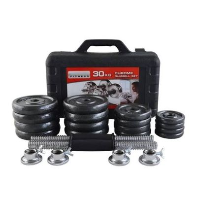 Chrome Dumbbell Set 30kg in a carry case