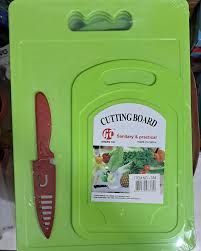 PARIS Plastic Chopping board set of 3: 2 chopping boards &amp; Knife in Green Board size 30x14cm 115722