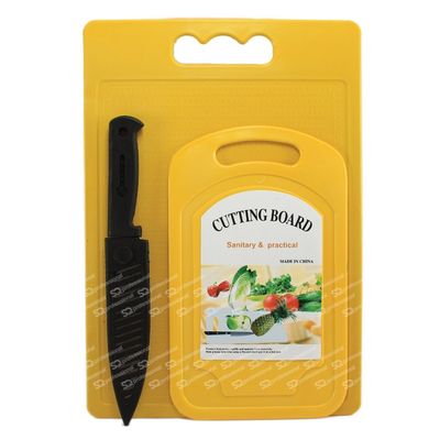PARIS Plastic Chopping board set of 3: 2 chopping boards &amp; Knife in size 30x14cm 115721 Yellow