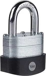Yale Y121/150/132/1 50mm solid brass/black cover close shackle padlock, 3 keys
