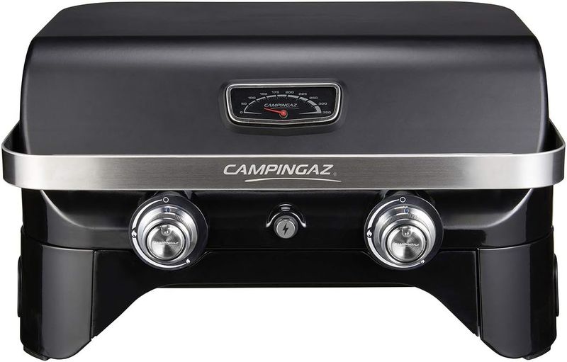 Campingaz 2100 LX Attitude 2100 LX Gas Grill, 2 Steel Burners, 5 kW Power, Thermometer, Grill Grid and Plancha, Black 65 x 69 x 73cm