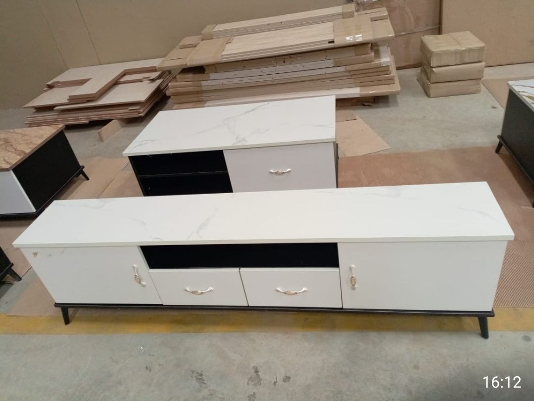 TV Stand 1.8 Metres White Top with Marble Effect TRY-V03 with matching Coffee Table CT03
