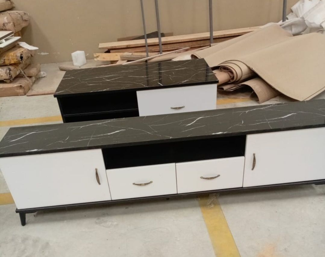 TV stand 1.8Metres with matching coffee table 1.2m Marble Effect and Black top (TV01+CT01)