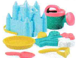 Castle Shape Beach Bucket With Assorted Beach Toys 10pcs/set, In Net Bag (881)