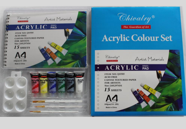 Chivalry Artist Materials Acrylic Colour Set with Pad, Brushes &amp; Palette  QSA1115 ARTPRO