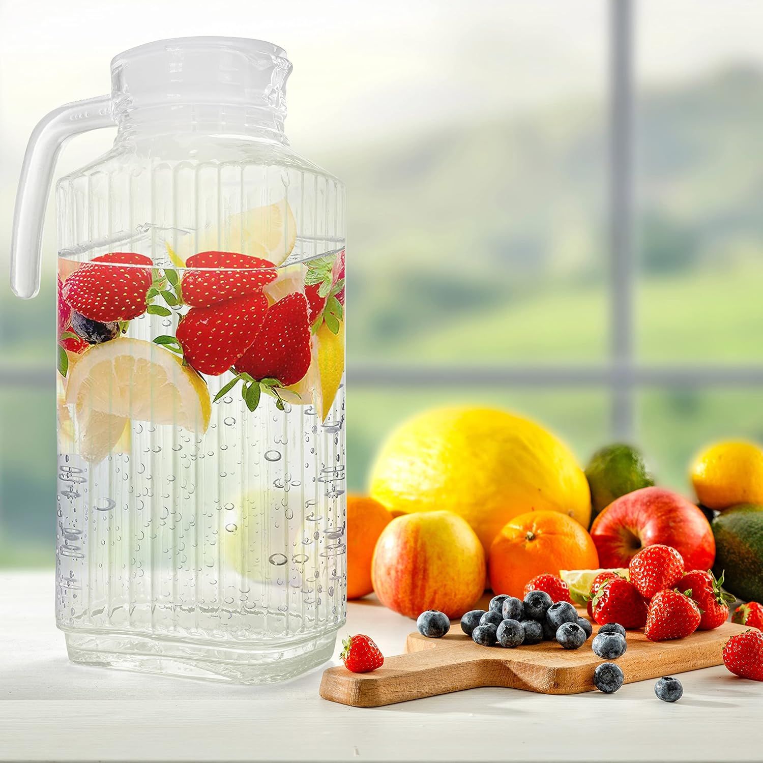 KitchenPro Quadro Glass Jug with Handle and Lid, 1.1 Liter (11272)  YZ08