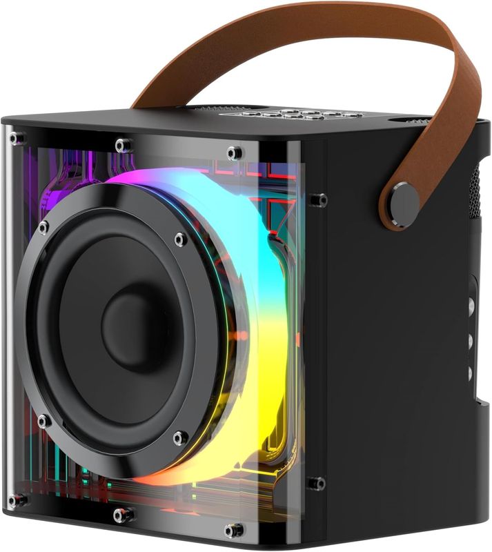 Havit SK822BT Mini Karaoke Machine with 2 Wireless Microphones, Speaker with Dynamic Lights, One-Touch Voice Change, Rechargeable Battery, Portable, Perfect for Kids, Adults, and All Smartphones.