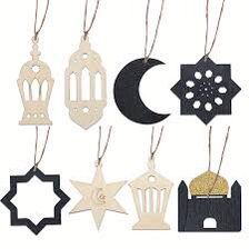 Eid wooden Craft hanging decoration 8pc pack with strings