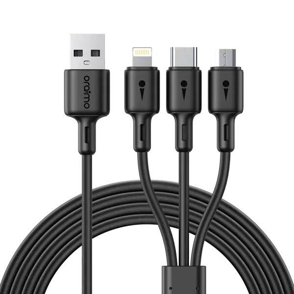 Oraimo OCD-X93 Duraline 3 1.2M 3A Type A to Micro-USB/Type-C/Lightning 3 in 1 Fas Charging Data Cable