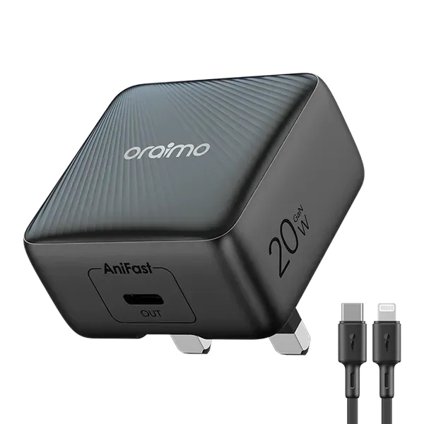 oraimo PowerCube 20 Chic 20W GaN Wall Charger Kit with Type-C to Lightning Cable 5201U+CL55